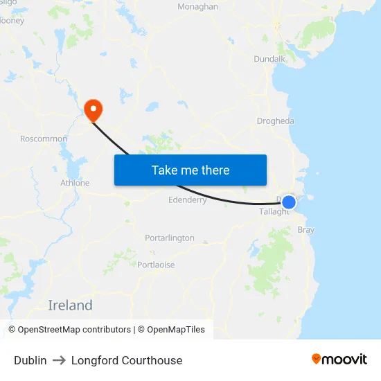Dublin to Longford Courthouse map