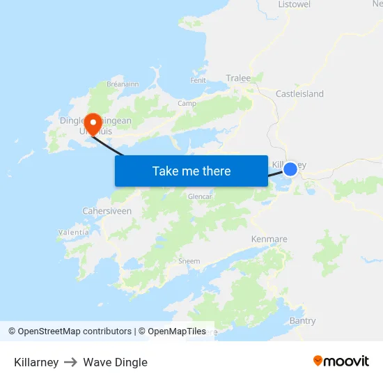 Killarney to Wave Dingle map