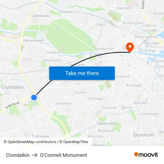 Clondalkin to O'Connell Monument map