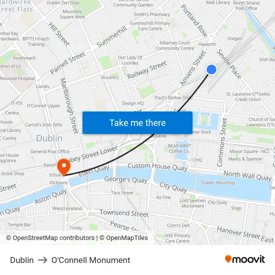 Dublin to O'Connell Monument map