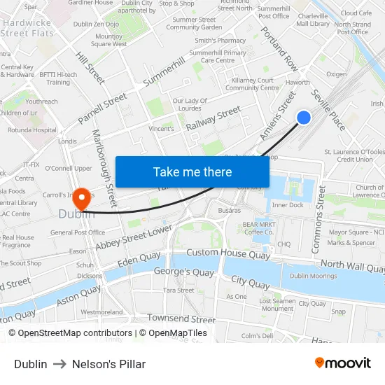Dublin to Nelson's Pillar map