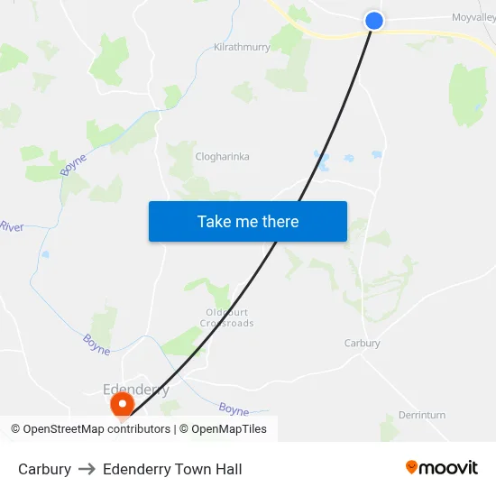 Carbury to Edenderry Town Hall map