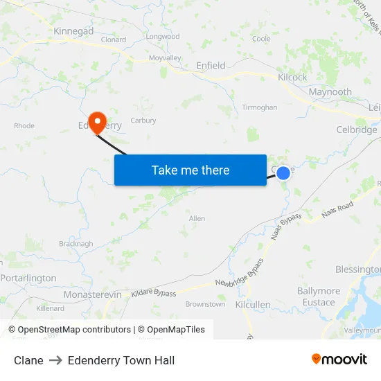 Clane to Edenderry Town Hall map
