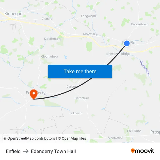 Enfield to Edenderry Town Hall map