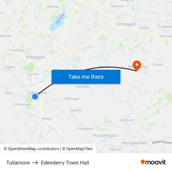 Tullamore to Edenderry Town Hall map