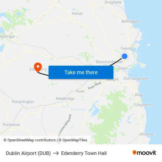 Dublin Airport (DUB) to Edenderry Town Hall map
