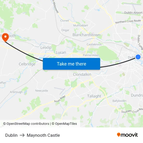 Dublin to Maynooth Castle map