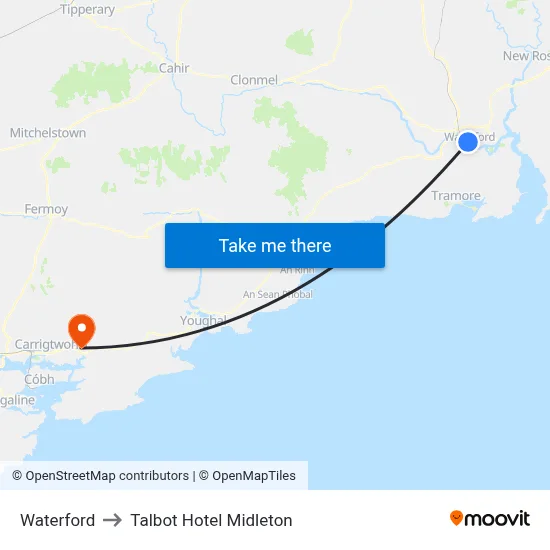 Waterford to Talbot Hotel Midleton map
