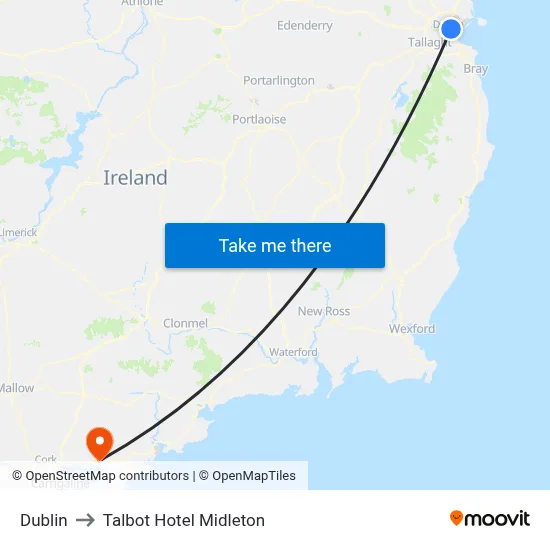 Dublin to Talbot Hotel Midleton map
