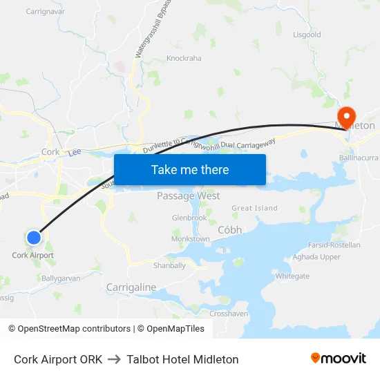 Cork Airport ORK to Talbot Hotel Midleton map