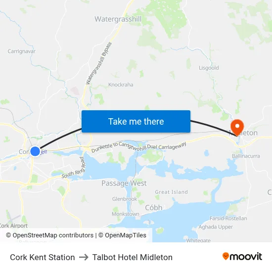 Cork Kent Station to Talbot Hotel Midleton map