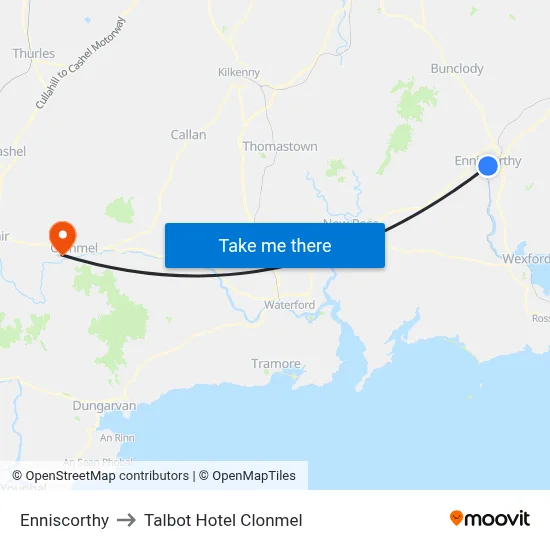 Enniscorthy to Talbot Hotel Clonmel map