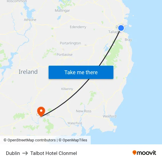 Dublin to Talbot Hotel Clonmel map