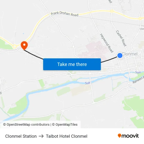 Clonmel Station to Talbot Hotel Clonmel map