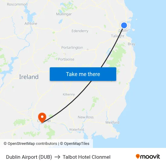 Dublin Airport (DUB) to Talbot Hotel Clonmel map