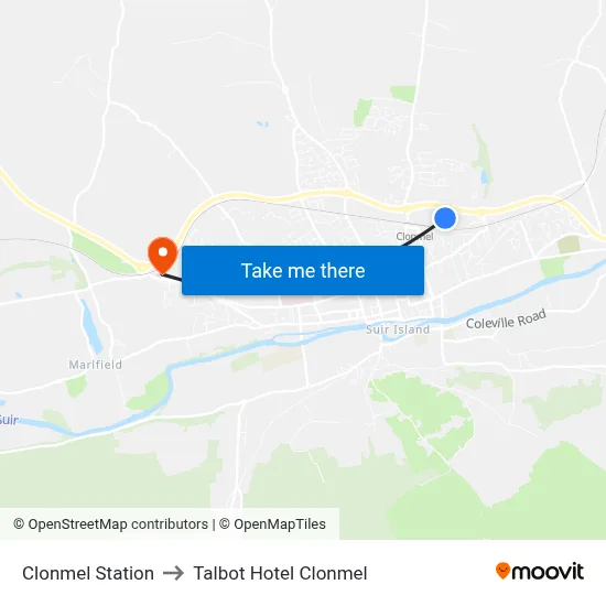 Clonmel Station to Talbot Hotel Clonmel map