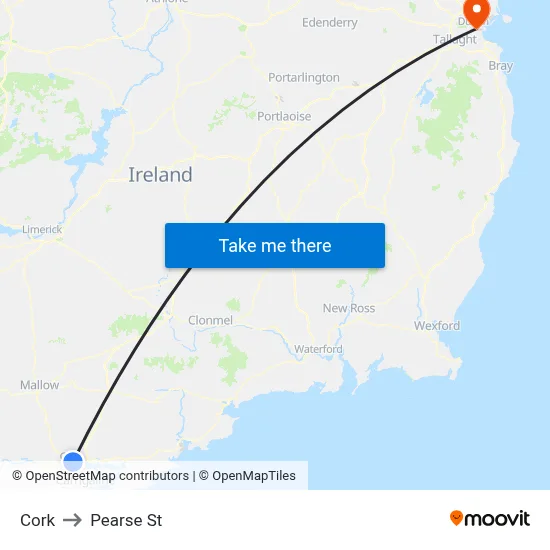 Cork to Pearse St map