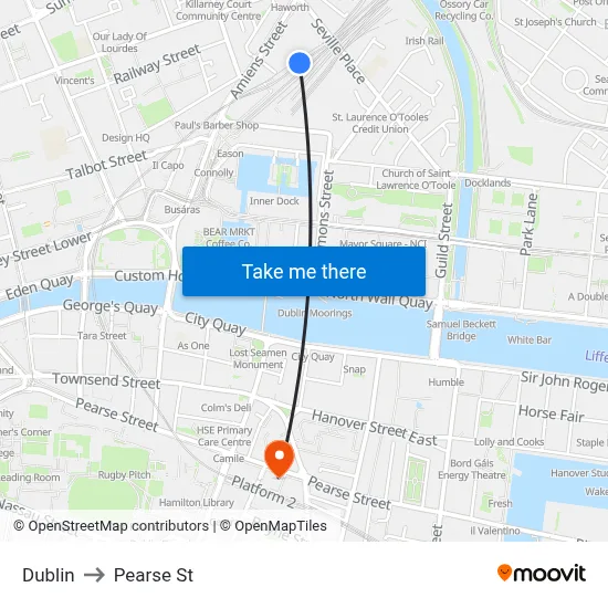 Dublin to Pearse St map