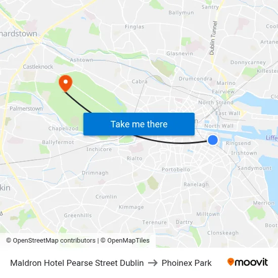 Maldron Hotel Pearse Street Dublin to Phoinex Park map