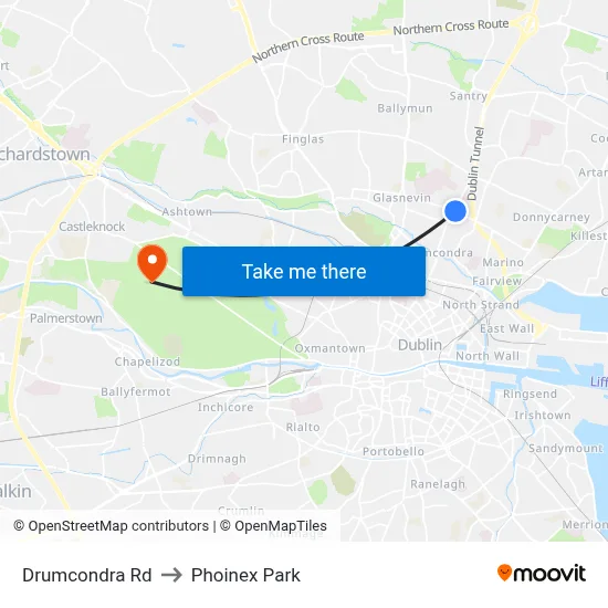 Drumcondra Rd to Phoinex Park map