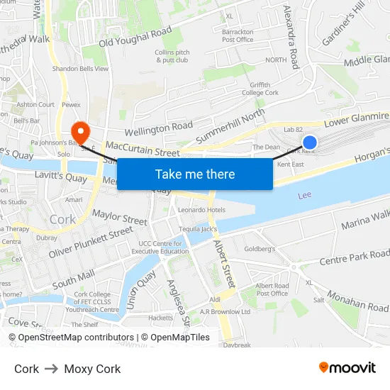Cork to Moxy Cork map