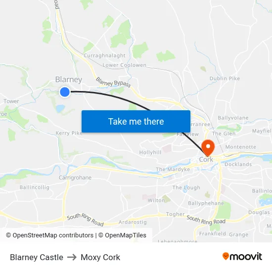 Blarney Castle to Moxy Cork map