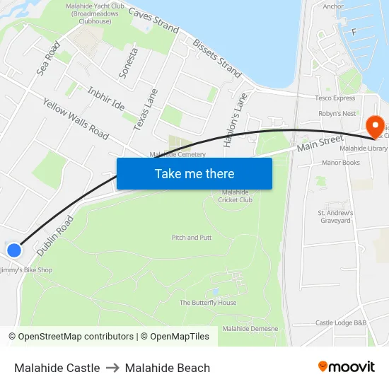 Malahide Castle to Malahide Beach map