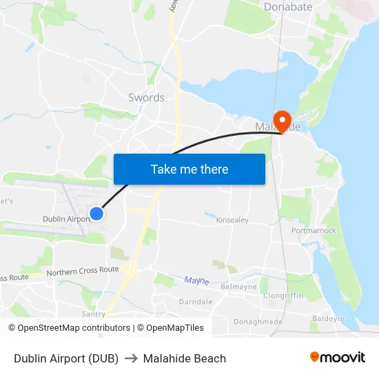 Dublin Airport (DUB) to Malahide Beach map