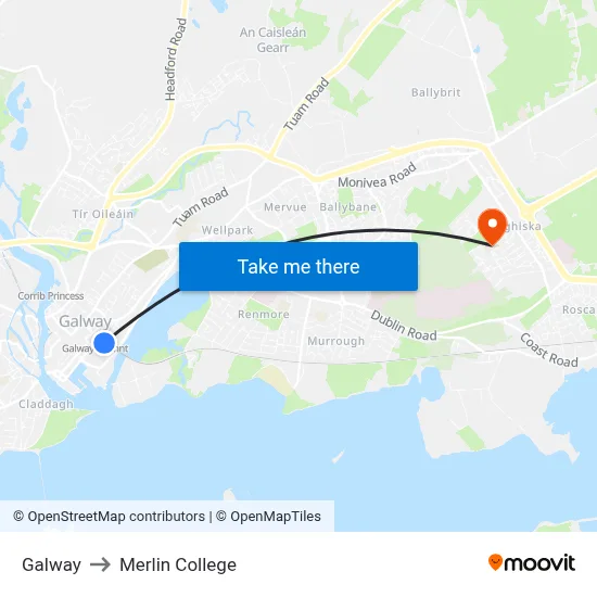 Galway to Merlin College map