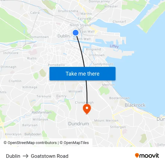 Dublin to Goatstown Road map