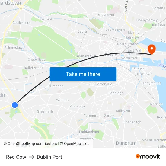 Red Cow to Dublin Port map