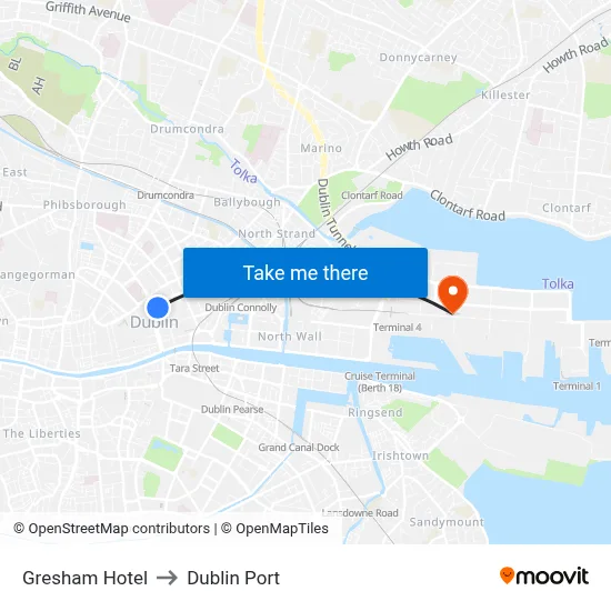 Gresham Hotel to Dublin Port map