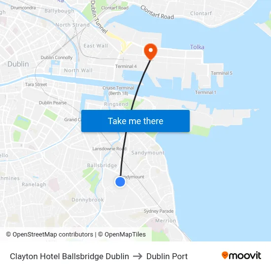 Clayton Hotel Ballsbridge Dublin to Dublin Port map