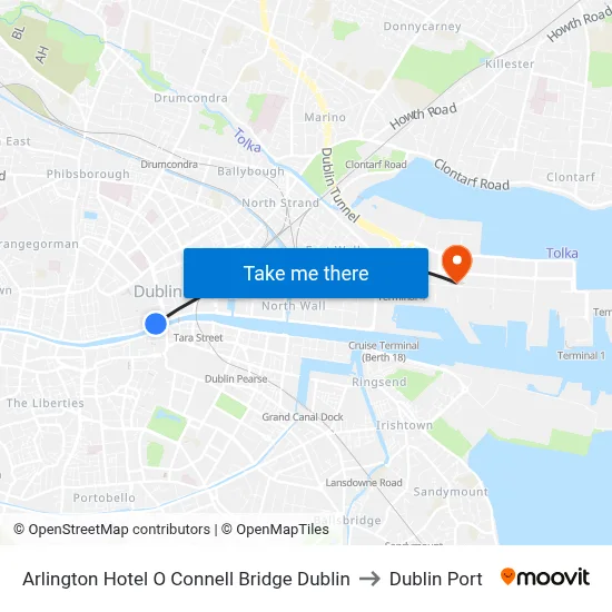 Arlington Hotel O Connell Bridge Dublin to Dublin Port map