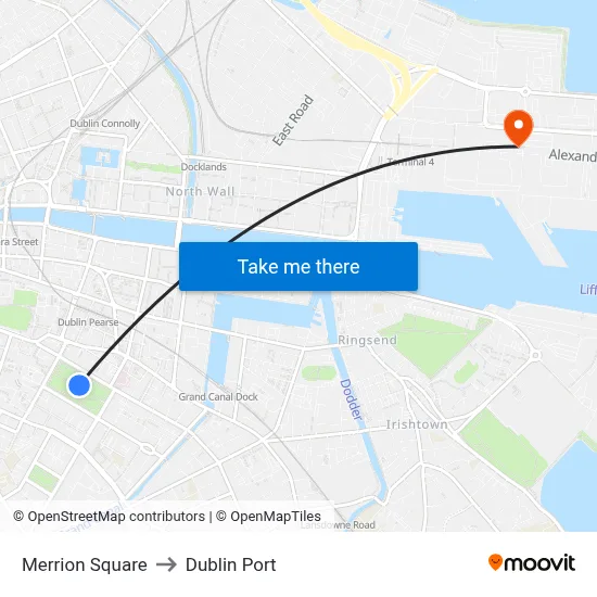 Merrion Square to Dublin Port map