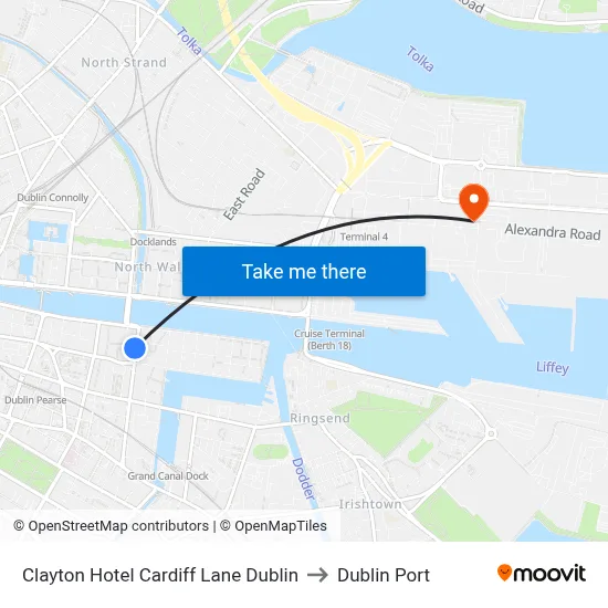 Clayton Hotel Cardiff Lane Dublin to Dublin Port map
