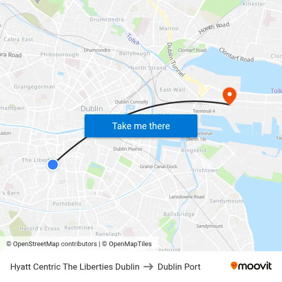 Hyatt Centric The Liberties Dublin to Dublin Port map