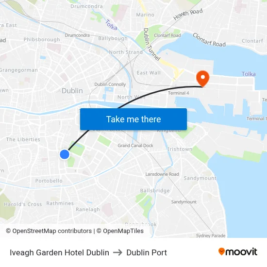 Iveagh Garden Hotel Dublin to Dublin Port map