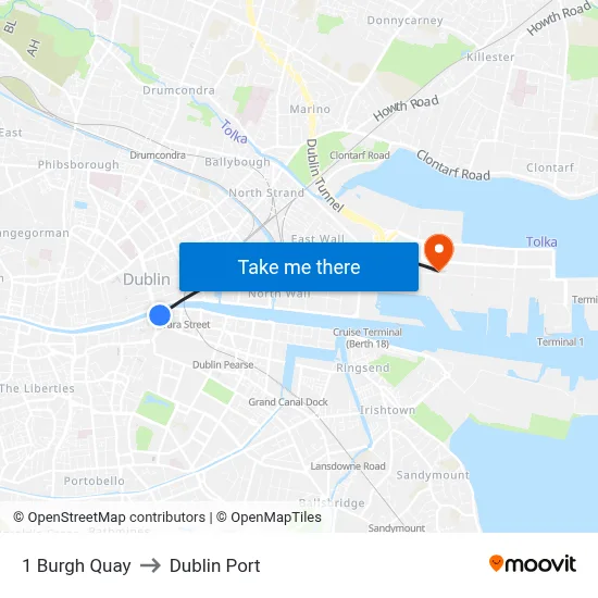 1 Burgh Quay to Dublin Port map