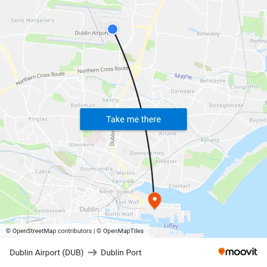 Dublin Airport (DUB) to Dublin Port map