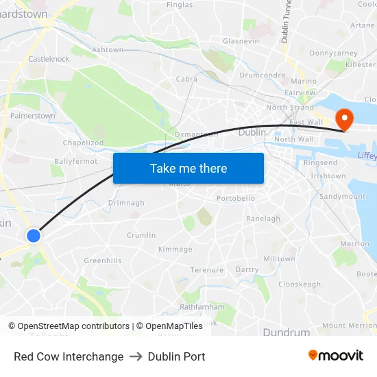 Red Cow Interchange to Dublin Port map