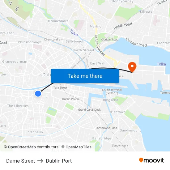 Dame Street to Dublin Port map