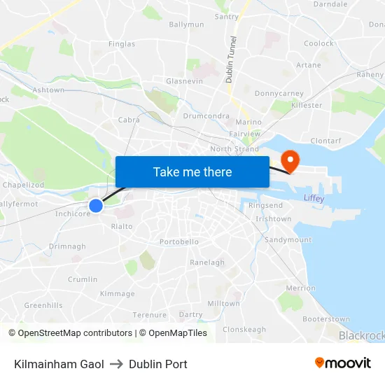 Kilmainham Gaol to Dublin Port map