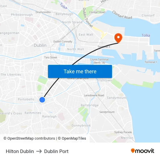 Hilton Dublin to Dublin Port map