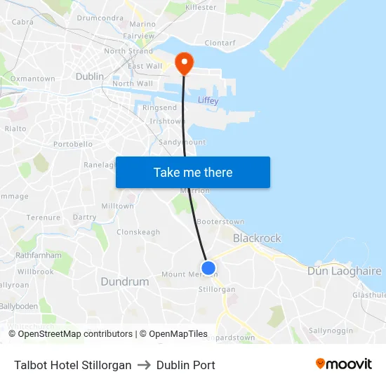 Talbot Hotel Stillorgan to Dublin Port map