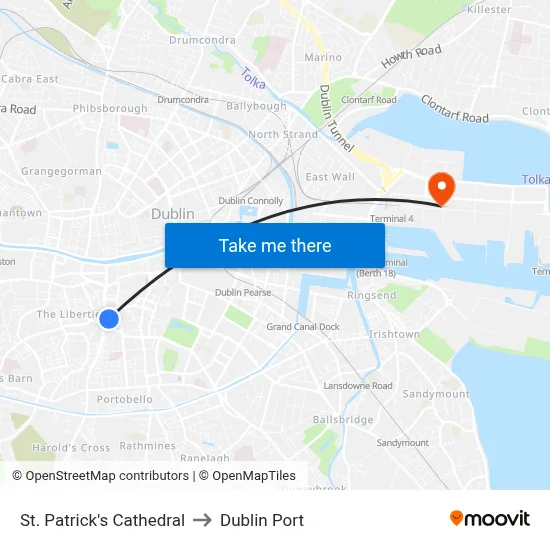 St. Patrick's Cathedral to Dublin Port map