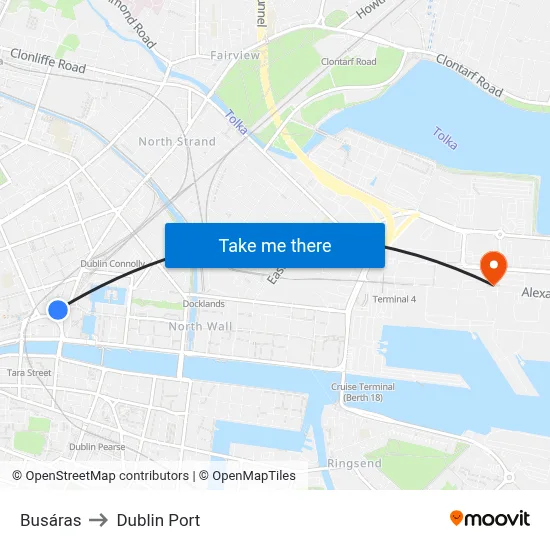 Busáras to Dublin Port map