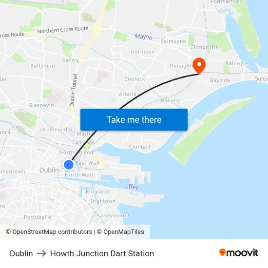 Dublin to Howth Junction Dart Station map