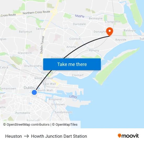 Heuston to Howth Junction Dart Station map