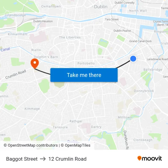 Baggot Street to 12 Crumlin Road map